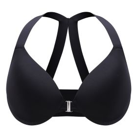 Plus Size Front Closure Bras For Women; Comfortable T-Shirt Bra; Sexy Racer Back Design; Ultra Soft And Lightweight; Women's Lingerie; Underwire (Color: black, size: 42D(95D))