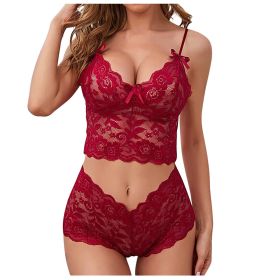 Sexy Women Lingerie Set Thin Lace Flower Printed Underwear Suit Female Adjustable Shoulder Strap Triangle Cup Bralettle (Color: red set, Cup Size: 3XL)