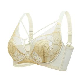 Plus Size Madam Bras Lace Sheer Unpadds Bra See Through Sexy Lingerie Underwear (Color: Beige, size: 40/90)