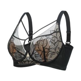 Plus Size Madam Bras Lace Sheer Unpadds Bra See Through Sexy Lingerie Underwear (Color: black, size: 34/75)