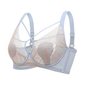 Plus Size Madam Bras Lace Sheer Unpadds Bra See Through Sexy Lingerie Underwear (Color: Blue, size: 38/85)