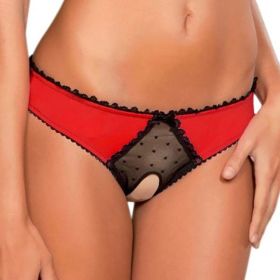 Panties Women Open Crotch Mesh Sexy Bowknot Hallow Out Erotic Lingerie Low Waist Crotchless Panties Women panties for sex (Color: Red, size: M)