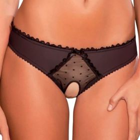 Panties Women Open Crotch Mesh Sexy Bowknot Hallow Out Erotic Lingerie Low Waist Crotchless Panties Women panties for sex (Color: Negro, size: M)