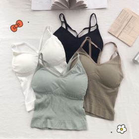 Women Cotton Underwear Push Up Bra Sexy Top Women Suspender Tank Up Fashion Solid Color Lingerie Female Soft Top Brassreie (Color: Khaki, size: 40-60KG)