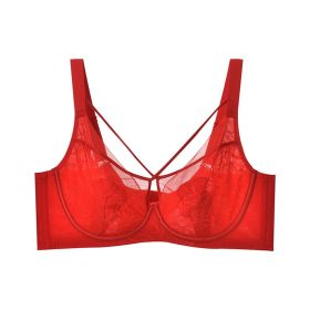 Plus Size Madam Bras Lace Sheer Unpadds Bra See Through Sexy Lingerie Underwear (Color: Red, size: 36/80)